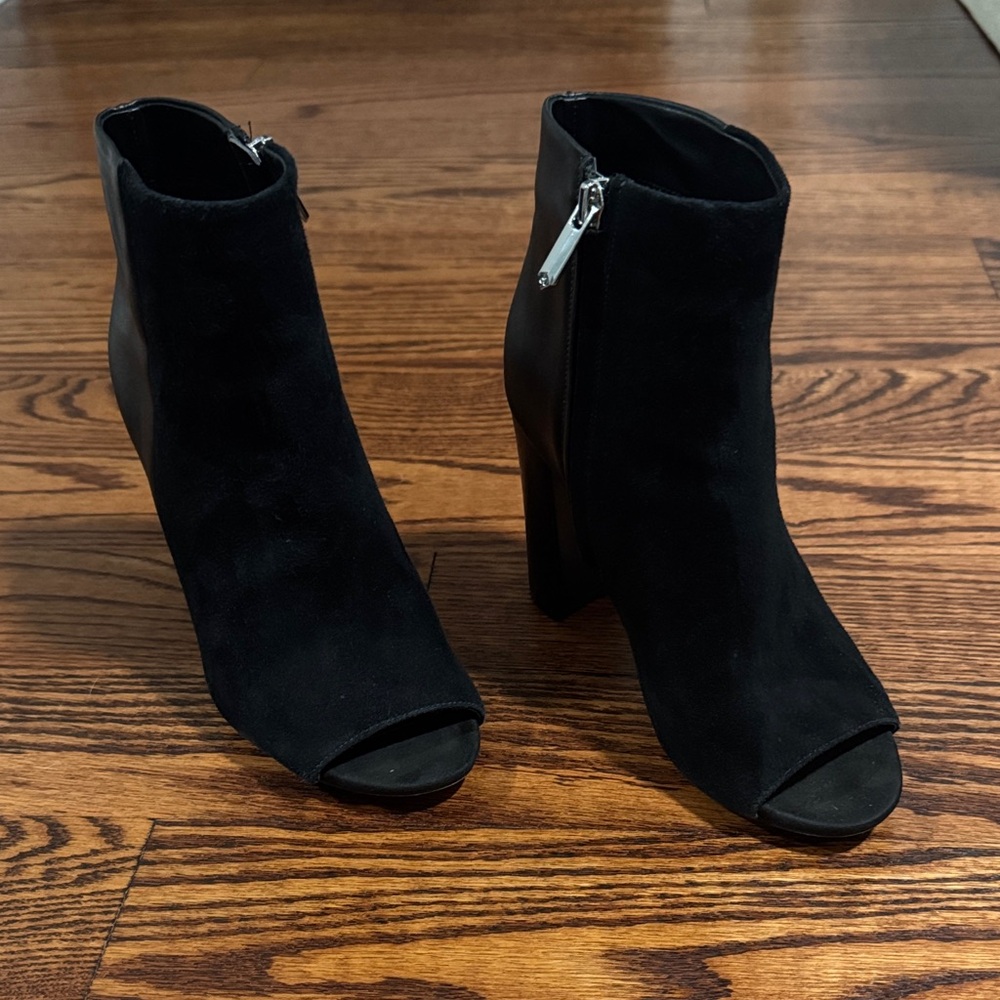 Sam Edelman Black Suede Peep-Toe Ankle Boots
